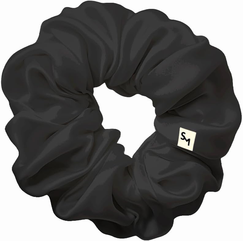 Pure Mulberry Silk Scrunchies - Silk Scrunchie - Hair Nourishment - Hypoallergenic and Anti bacterial properties - Hair Hydration - Soft - Hairstyles - Black