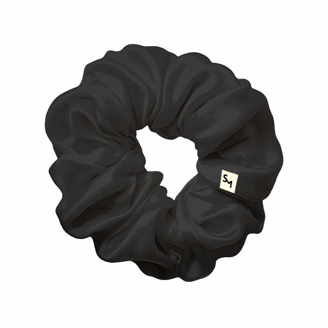 Silk MePure Mulberry Silk Scrunchies - Silk Scrunchie - Hair Nourishment - Hypoallergenic and Anti bacterial properties - Hair Hydration - Soft - Hairstyles - Black