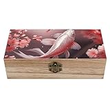 Photo Gallery scatola portaoggetti in legno con motivo a carpa rossa e fiori di ciliegio, scatola vintage con coperchio e chiusura frontale, decorazione rustica per la casa, organizer in legno per gioielli, anell Photo Gallery scatola portaoggetti in legno con motivo a carpa rossa e fiori di ciliegio, scatola vintage con coperchio e chiusura frontale, decorazione rustica per la casa, organizer in legno per gioielli, anell