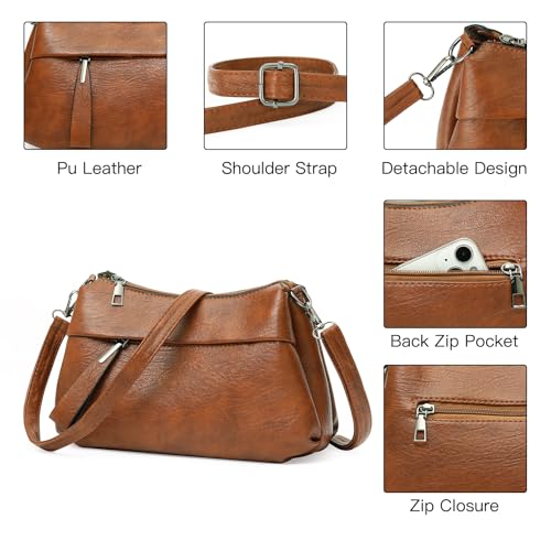GOIACII Crossbody Bags for Women, Small Size Shoulder Handbags, Satchel Purse with Multi Zipper Pocket Soft Leather4