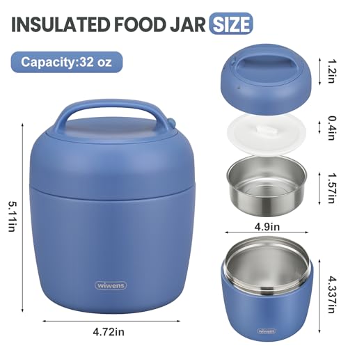Image of wiwens Thermo Food Jar for Hot Food Adults 32OZ Soup Thermo Lunch Containers Wide Mouth Vacuum Insulated Stainless Steel Leakproof Bento Box with Spoon