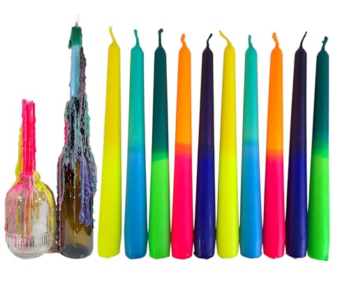 GLOWYBOX TROPFKERZEN 10er SET Tropfkerzen bunt perfekt zum betropfen Tropfenkerze Tropfkerze für Flasche neon Farben Kerzen für Flaschen und Kerzenständer DIP DYE BUNT 10er