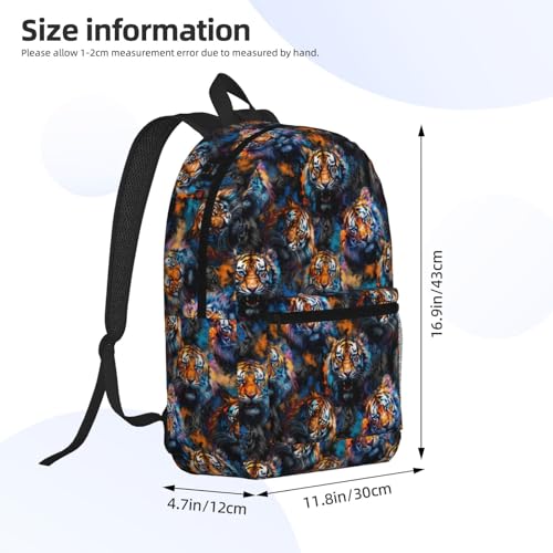 Colorful Tiger Fashionable Daypack 17 Inches Zippers Backpack Double Shoulder Bag for Women Men2