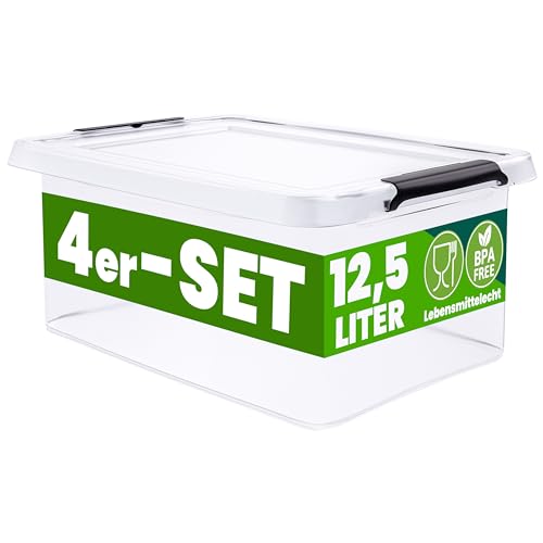 Deuba® 4x Aufbewahrungsbox mit Deckel 12,5L Box Kunststoff Kisten...