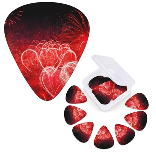 Púas para guitarra, 12 piezas, 3 puntas de guitarra de diferentes grosores, corazones rojos, fuegos...