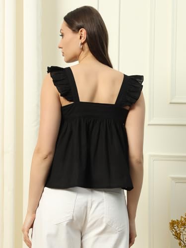 Image of FIORRA Women's Cotton Regular Fit Crop Top with Embroidery Detail and Solid Pattern