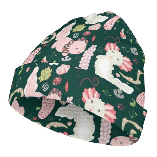 Cute Axolotl Kawaii Pattern Kids Beanie Hat for for Girls Boys Children Cap Winter Knitted Chemo Cancer Headwear Accessories Gifts Decoration Black