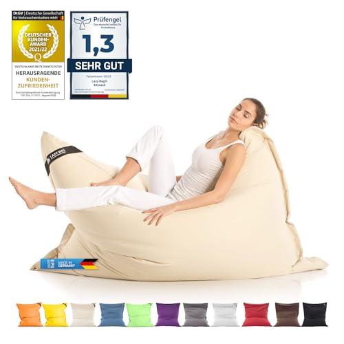 Grande Puff XXL Silla para Interior y Exterior Bean Bag de Sala de Estar, balcón, jardín, Bolsa de Frijoles 400L Silla Gigante Puf niños y Adultos 180 x 140cm (Nylon, Beige)