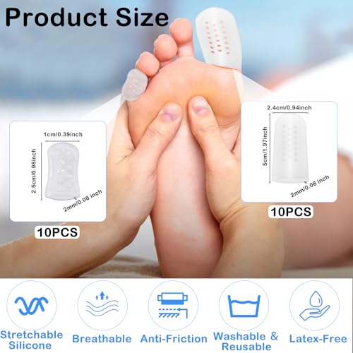 20Stks Reibungsfreie Zehenschutzhüllen, Mehrere Größen Zehenschutz aus Silikon, Zehenschutz Schlauch mit Löchern Weich, Atmungsaktiver Zehenschutz für Fehlende Zehennagel Hühneraugen Blasen