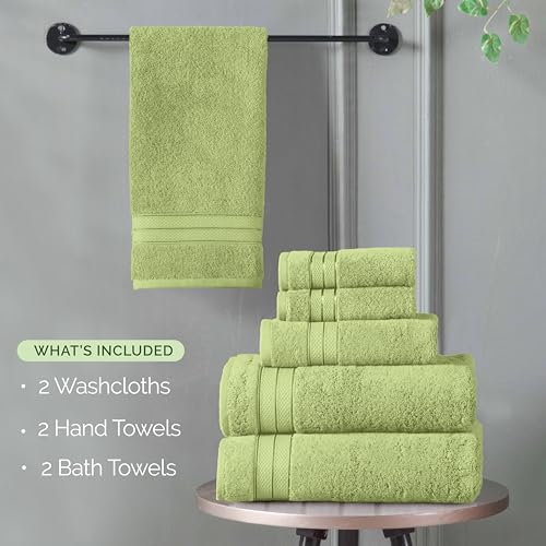 Image of Elegant Comfort Luxury 6-Piece Towel Set, Premium Soft 100% Turkish Cotton, Three Line Popcorn Design 2 Bath Towels, 2 Hand Towels and 2 Washcloths Towel Set - Quick-Drying and Absorbent, Sage Green