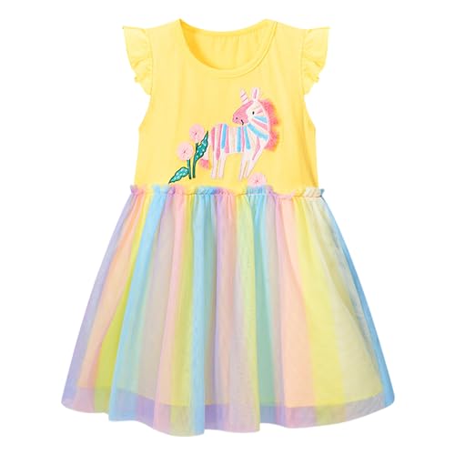 Toddler Little Girls Casual Dresses 2-Pack Cotton Crew Neck Graphic Cartoon Dress for 3-6 Years4