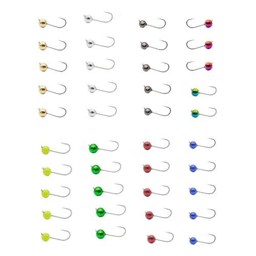 ALICHINO Tungsten Fly Tying Jig Heads for Fly Fishing Small Round Ball Crappie Jig Heads Tungsten Nano Jigs Kit Tungsten Beads with Hook (8 Colors Set 40 pcs 3.5mm 1/80oz #12)