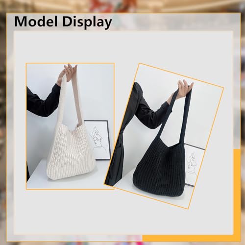 Image of Women's Crocheted Crossbody Tote Hobo Bag, Knitted Shoulder Handbag, Aesthetic Handmade Cute Purse, Knit Crochet Bag