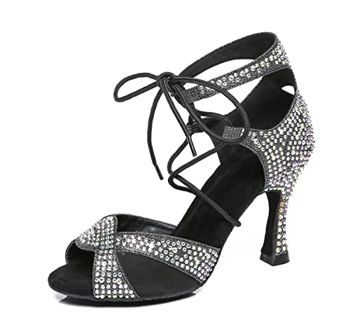 Chaussures de danse latine avec talon de 9 cm et strass brillants pointure 39.5