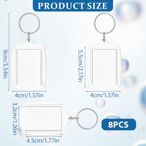 Lnngub 8 szt. akrylowe breloczki do kluczy, 3,2 x 4,5 cm, prostokątne