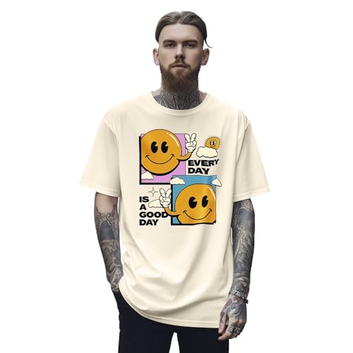 Camisa Camiseta Oversized Streetwear Genuine Grit Masculina Larga 100% Algodão 30.1 Good Day - Bege