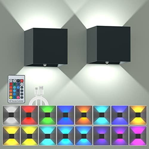 SURPALIG LED Lights for Room Decor, 16 Colors Switchable RGB Wall Sconces Battery Operated, Remote Dimmable Night Light Rechargeable, Magnetic Cordless Wall Lights for Bedroom Living Room Black