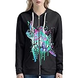 Howilath Cartoon Meeresschildkröte Schwarz Designer Frauen Casual Kapuzenoberteil Langarm Sweatshirts Bequeme Kapuzenpullover, Schildkröten-Aufdruck, 48