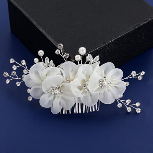 Peine para cabello nupcial con cristales y perlas miniatura 5