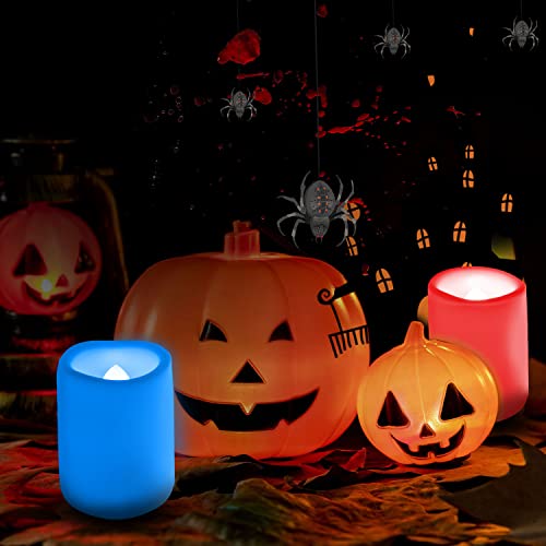 Image of 12PCS Colored Flameless Flickering Remote Control Led Votive Tea Light Timer Candles /Color Changing Battery Operated LED Tealight Fake Candle for Outdoor Halloween Pumpkin Light Christmas Decorations