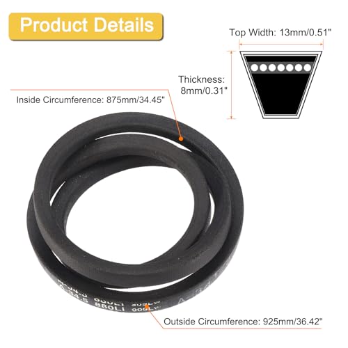 Image of uxcell A34 1 /2 Classic Wrapped V-Belt, 36 inch Outside Circumference Wrapped Industrial Rubber V-Belt A Profile V-Belt for Industrial Machinery Equipment, Black