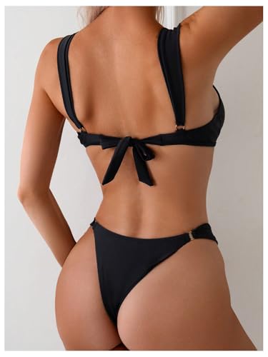 OYOANGLE Women's 2 Piece Triangle Bikini Set Ring Linked High Cut Bathing Suits Swimwear2