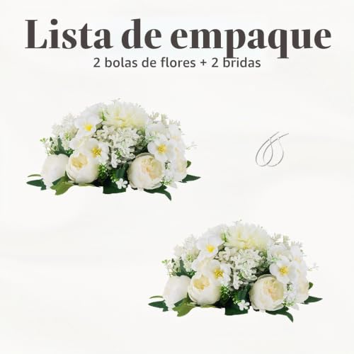 Centros de mesa de boda con peonías blancas artificiales de seda y base de 20cm en pack de 2 8