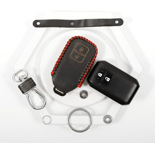 Image of Leather Smart Car Key Cover Case with Metal Hook Keychain for Maruti Suzuki Swift,Baleno,XL6,New Dzire,New Ertiga,New Brezza 2022,Grand Vitara (Black)
