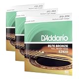 D'Addario Cuerdas Guitarra Acustica, Cuerdas de Guitarra, Cuerdas de Guitarra Acustica, EZ920 - Juego de cuerdas para guitarra acústica, Medio Ligero,material de bronce 012-054 (Paquete de 3)