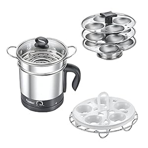 Prestige PMC 3.0+ Multi Cooker 1.5L -Idli Stand with 3 plates, Egg Boiling Rack with Stand, Steamer