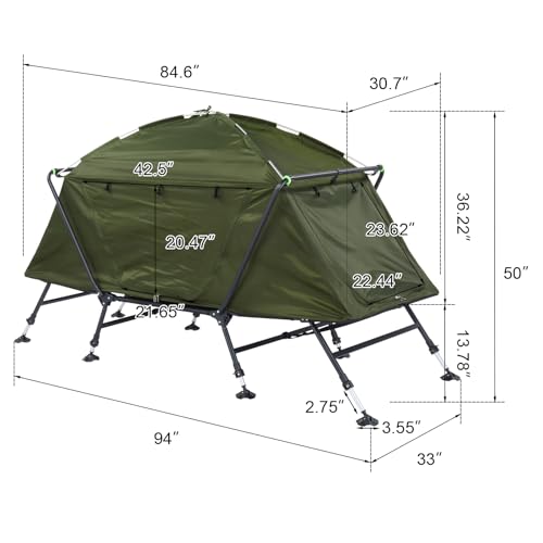 Carpa de camping con catre elevado y toldo 84.6x34.5x49.2 in miniatura 6