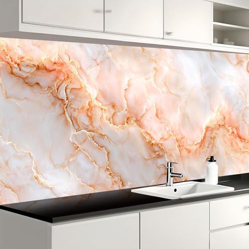Image of Nuxovilar White Orange Marble Wallpaper Peel Stick Vinyl 15.75x39.37 | Stone Wrap, Liners, adhesive wallpaper, countertop contact paper, for bedroom, counter, table (Artistic Stone)