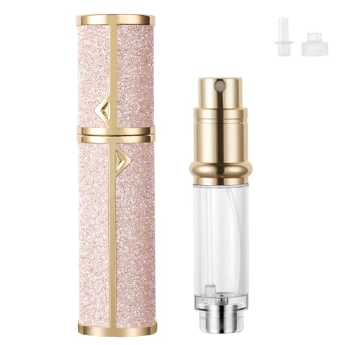 LOPHE Perfume Travel Bottle, 5ML Luxurious Perfume Atomiser Refillable, Shining Perfume Spray Bottle, Easy to Refill Perfume Atomiser for Women Men (Pink)