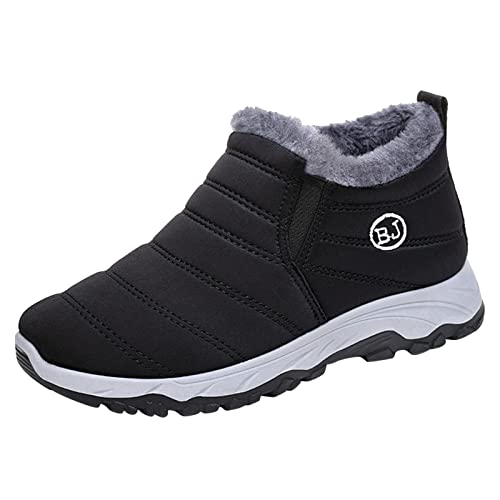 QWUVEDS wanderschuhe herren sportschuhe herren laufschuhe herren Mode Winter Herren Schneestiefel flacher Boden rutschfest wasserdicht einfarbig High Top kurz warm und bequem Gelbe Schuhe Herren