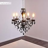 Żyrandol z metalu w kolorze czarnym/chromowym, lampa wisząca 5-punktowa, 5 x E14, klasyczna lampa wisząca z ozdobnymi kryształami, design vintage/retro, bez żarówek