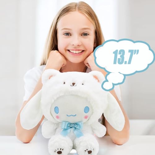 13.7\" Cute Anime Plush Doll, Lovely Plush Stuffed Animal, Anime Cute Soft Plush Figure Toy, Pillow Plush Gift Filler Birthday Gift for Kids (White-Cinna)