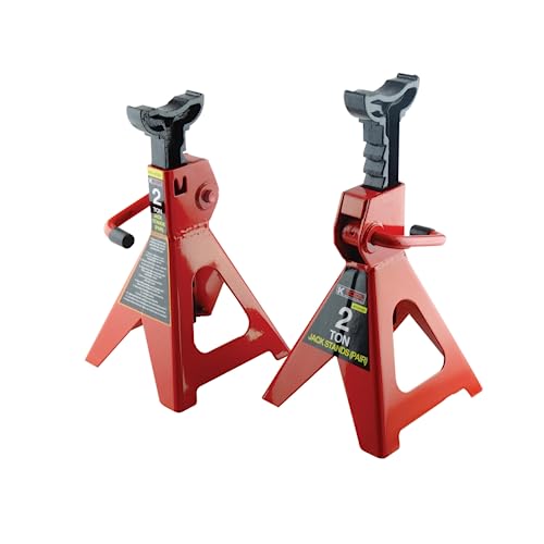K Tool International 61201 2 Ton Automotive Jack Stands for Garages, Repair Shops, and DIY, Lightweight, 4,000 lbs. Capacity, Heavy Duty Steel Frame, Adjustable Height 10.75"-16.73", Red/Black, Pair by K Tool International - Used condition - US$24.60