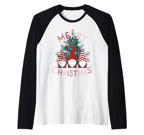 Gnomo, suéter navideño Merry Christmas gnomos Árbol de Navid Camiseta Manga Raglan