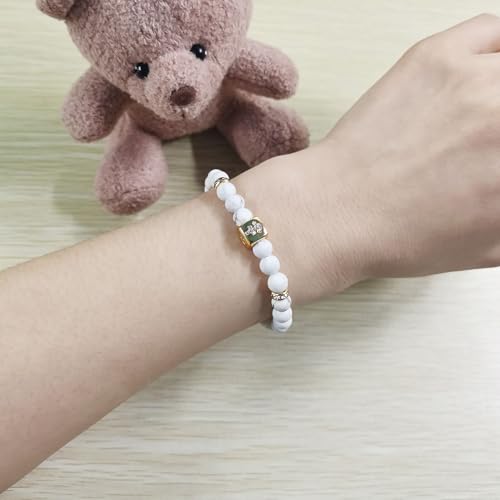 Image of Inlaid Zircon 12 Constellation Adjustable Stretch Bracelet - 6mm Frosted White Turquoise Beaded Bracelets for Women Men SJYA4647