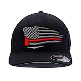 Thin Red Line Fire Department Distressed American Flag hat, Flag with Firefighter Axe Embroidered....