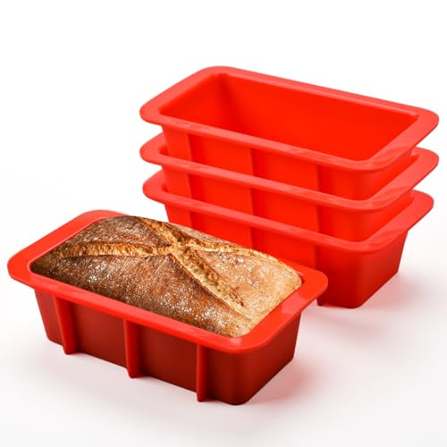 CAKETIME Mini Loaf Pan, Silicone Bread Loaf Pan Nonstick Set of 4 for Baking Bread, Toast, Brownie Loaf Pan, Cake, Soaps CAKETIME Mini Loaf Pan, Silicone Bread Loaf Pan Nonstick Set of 4 for Baking Bread, Toast, Brownie Loaf Pan, Cake, Soaps