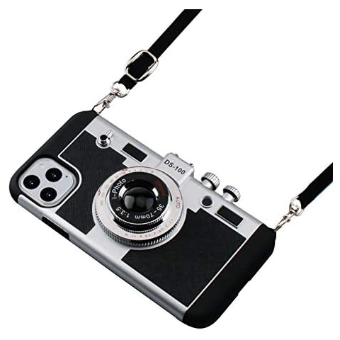 Emily in Paris Phone Case iPhone 11 Pro Max, Awsaccy 3D Cool Unique Cute Camera Design Case PC Silicone Cover Case with Long Strap Rope for Apple iPhone 11 Pro Max 6.5 inch (Moderate Hardness), Black Cover