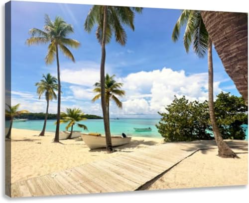 Wall Art Canvas decor Prints Painting Boats at beach Isla Catalina Republica Dominicana Nature Pictures Framed for Living Room Bedroom Kitchen Home and Office24x32in