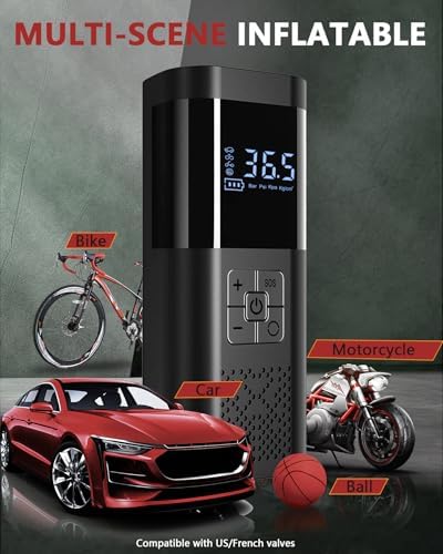 TEMOLA Tire Inflator Portable Air Compressor, Portable Air Pump with Pressure Gauge, Electric Tire Pump Battery 150PSI, Cordless Car Tire Inflator with LED for Car Motorcycle Bicycle Ball — view 3
