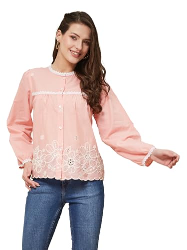 Image of J TURRITOPSIS Women's Pure Cotton Schiffli Embroidered Shirt