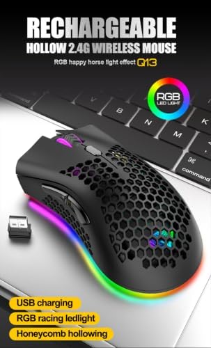TukeSM 2.4G Lightweight Hollow Hole RGB Wireless Rechargeable Game Luminous Computer Office Mouse (Pink RGB) — view 2