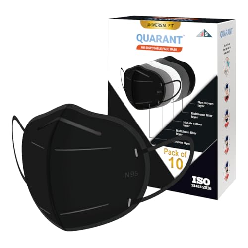 Image of QUARANT N95 Anti Pollution Face Mask with Nose Clip, ISO Certified, FFP2 Masks with 5 Layer Protection (Black) for Unisex