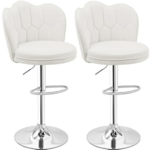 VECELO Bar Stools Set of 2, Adjustable Barstools with Back, Velvet Armless Counter Height Stool Kitchen Island Stool Swivel Bar Stools, White