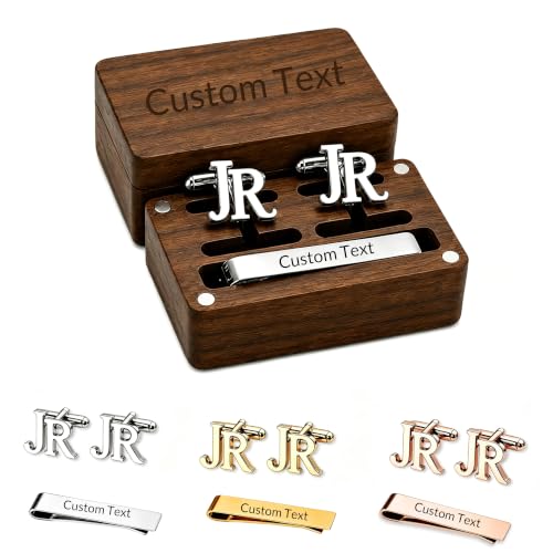 Boutons de Manchette Homme Personnalisés avec Initiales et Pince à Cravate