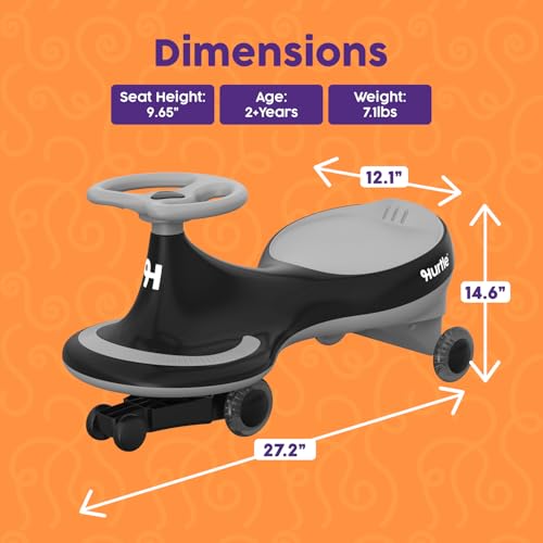 Hurtle Swing Ride On Car, Wiggle Car Toy for Kids, No Pedals, Batteries or Gears, Safe Toddler Ride On Toy with Twist & Go Motion, for Indoor & Outdoor Use, Suitable for Kids Above 2 Years, Black